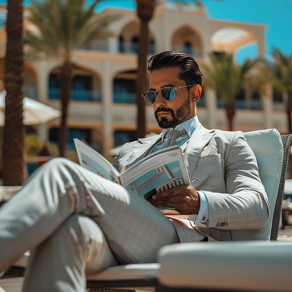 A modern gentleman wearing a trendy linen suit.